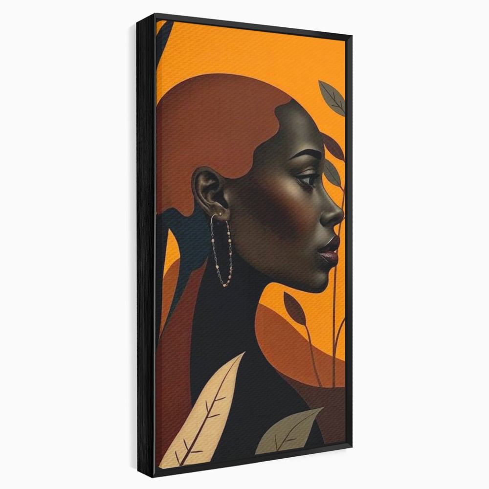 Tablou canvas cu ilustratie digitala cu profil de femeie, in rama de aluminiu negru